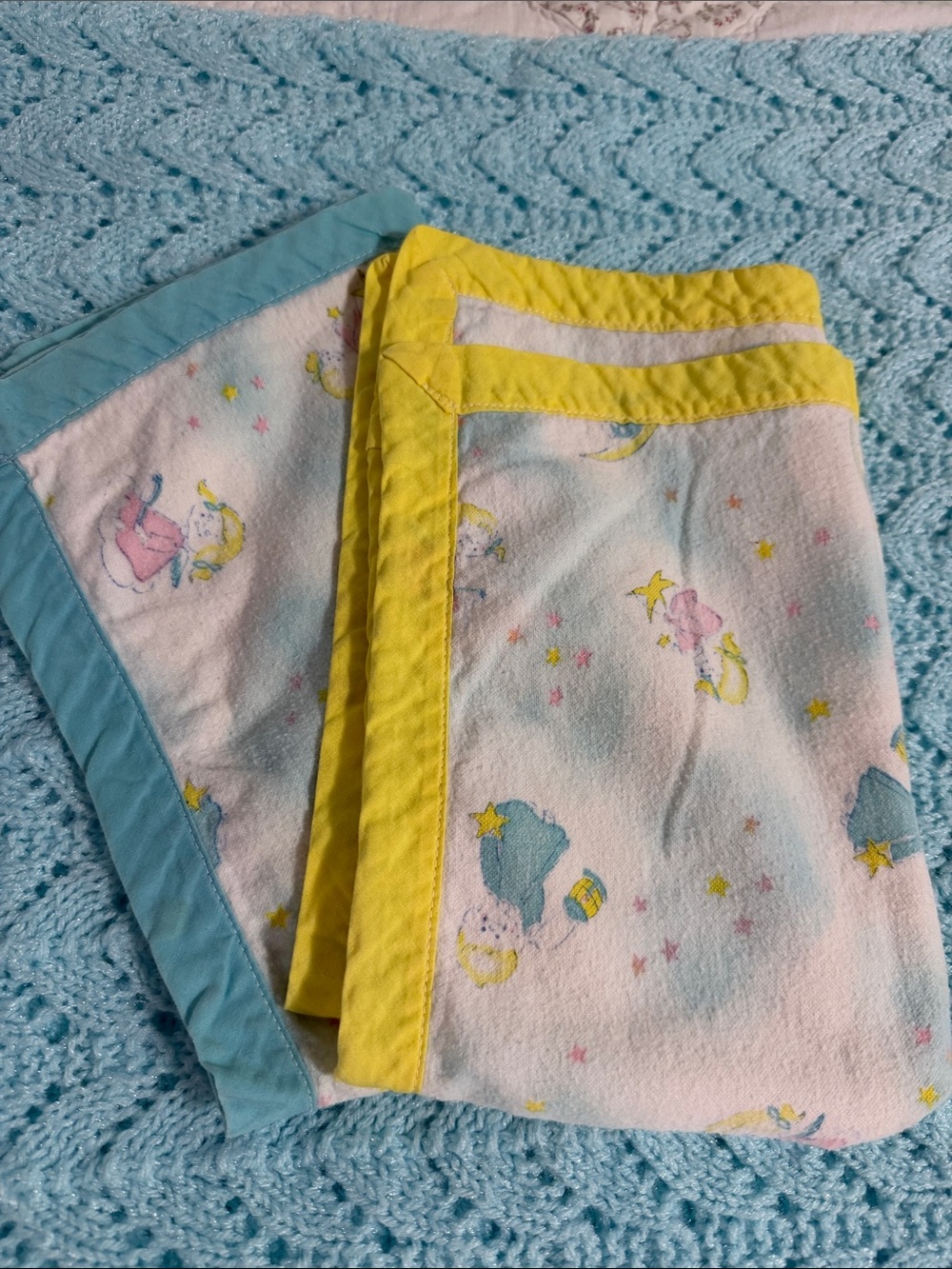 Baby Blue & Yellow Vintage Doll/Baby Blankets Set
